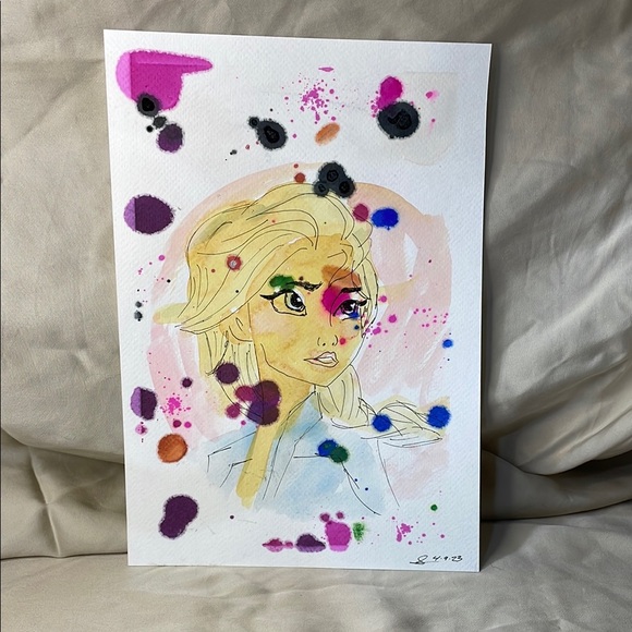 Handmade Watercolor and ink Elsa Splatter - Picture 1 of 4
